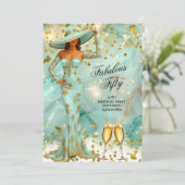 Invitation Fabuleux Anniversaire Turquoise White Gold Woman C (Debout devant)