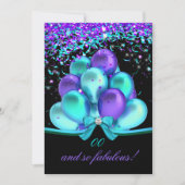 Invitation Fabuleux Balloons Turquoises en eau violette Anniv (Devant)