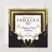 Invitation Fabuleux bijou d'or Black Champagne fête d'anniver (Devant)