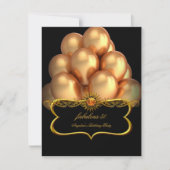Invitation Fabuleux Black Gold Balloons fête d'anniversaire (Devant)