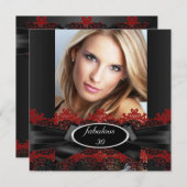 Invitation Fabuleux Black Red Lace photo Anniversaire fête 2 (Devant / Derrière)
