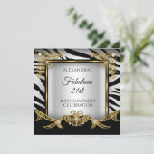 Invitation Fabuleux Black White Zebra Gold 21e anniversaire (Debout devant)