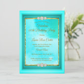 Invitation Fabuleux bleu turquoise Gold photo Anniversaire (Debout devant)