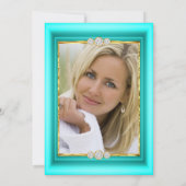 Invitation Fabuleux bleu turquoise Gold photo Anniversaire (Dos)