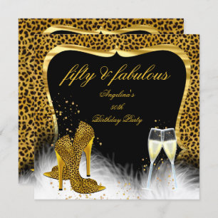 Invitation Fabuleux Champagne 50 Party Gold Leopard