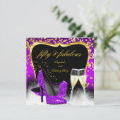 Invitation Fabuleux Champagne 50 Party Purple Magenta Gold (Debout devant)