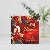 Invitation Fabuleux Champagne Anniversaire Rouge Noir Rose Or (Debout devant)