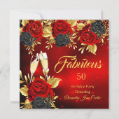 Invitation Fabuleux Champagne Anniversaire Rouge Noir Rose Or (Devant)
