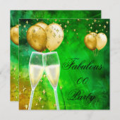 Invitation Fabuleux Champagne Anniversaire Soirée Vert Or (Devant / Derrière)