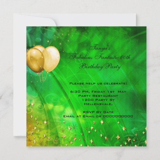 Invitation Fabuleux Champagne Anniversaire Soirée Vert Or (Dos)