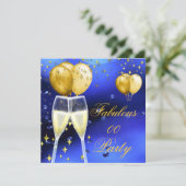 Invitation Fabuleux Champagne fête d'anniversaire Gold Blue (Debout devant)