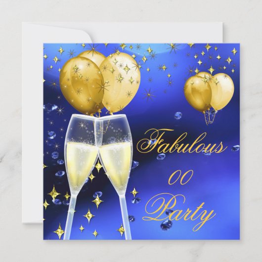 Invitation Fabuleux Champagne fête d'anniversaire Gold Blue (Devant)