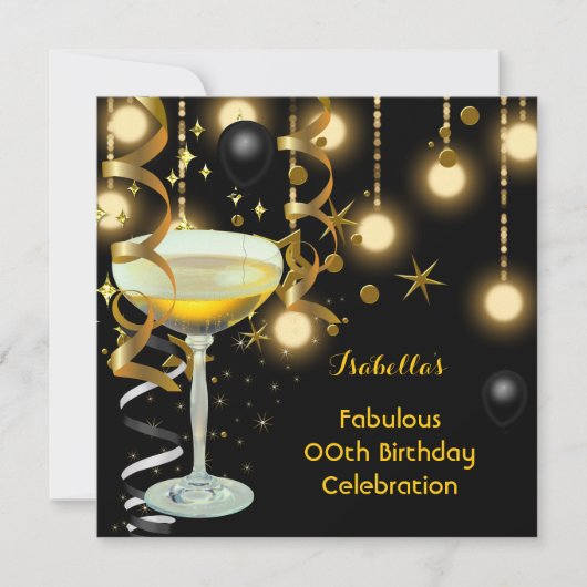 Invitation Fabuleux Champagne Gold Lights Anniversaire (Devant)