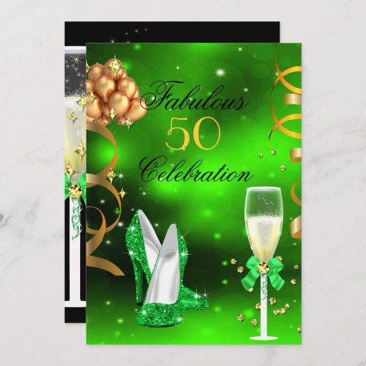 Invitation Fabuleux Champagne Parties scintillant Lime Green  (Devant / Derrière)