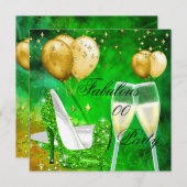 Invitation Fabuleux Champagne talons d'anniversaire Green Gol (Devant / Derrière)