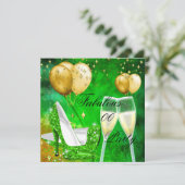 Invitation Fabuleux Champagne talons d'anniversaire Green Gol (Debout devant)
