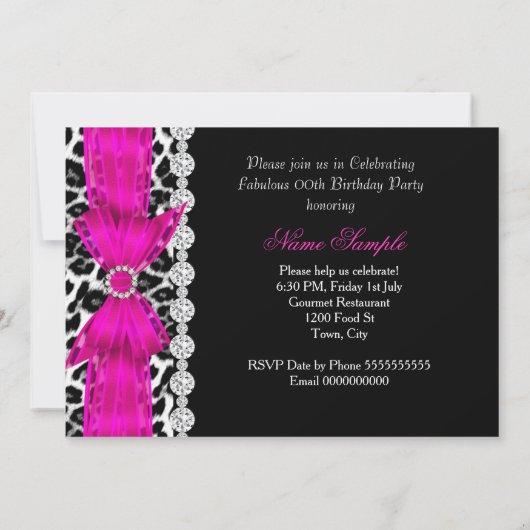 Invitation Fabuleux Chaud rose léopard fête d'anniversaire No (Dos)