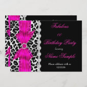 Invitation Fabuleux Chaud rose léopard fête d'anniversaire No (Devant / Derrière)