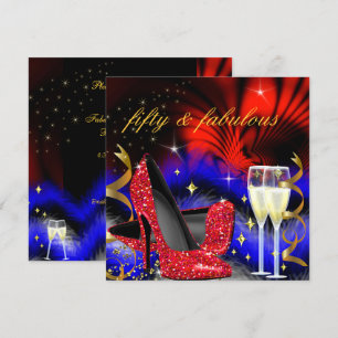 Invitation Fabuleux cinquante talons hauts bleu roi rouge or