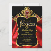 Invitation Fabuleux Elegant Anniversaire Rouge Silk Gold Gems (Devant)