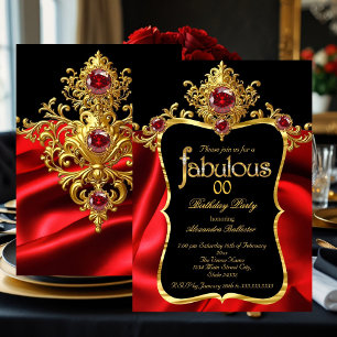 Invitation Fabuleux Elegant Anniversaire Rouge Silk Gold Gems