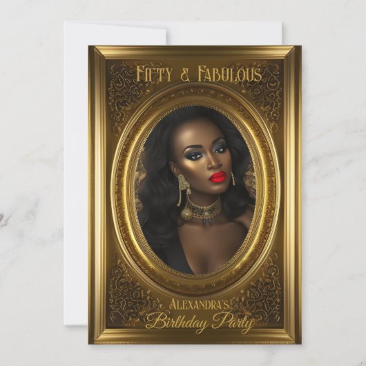 Invitation Fabuleux Elégant Photo Anniversaire Fête Vieux Or (Devant)