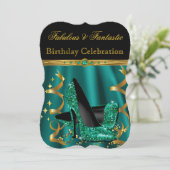 Invitation Fabuleux Emerald Green Gold talons fête d'annivers (Debout devant)