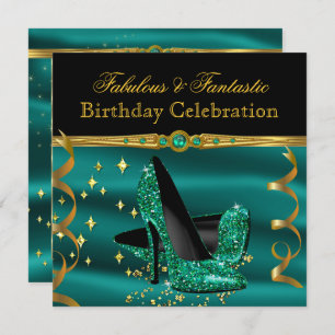 Invitation Fabuleux Emerald Green Heels Gold fête d'anniversa