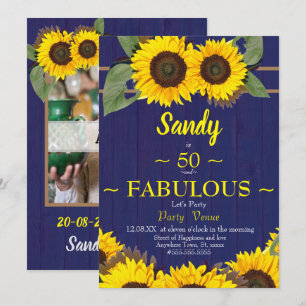 Invitation Fabuleux et Cinquante Anniversaire Moderne Bleu To