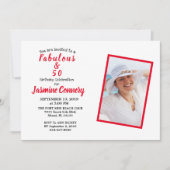 Invitation Fabuleux et fête d'anniversaire 50 rouge (Devant)