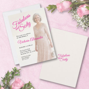 Invitation Fabuleux et Soixante Rose Chaud Photo 60e Annivers