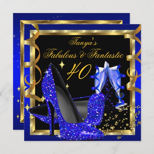 Invitation Fabuleux Fantastic Moderne Royal Blue Black Gold (Devant / Derrière)