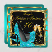 Invitation Fabuleux Fantastic Moderne Turquoise Bleu Noir Or (Devant / Derrière)