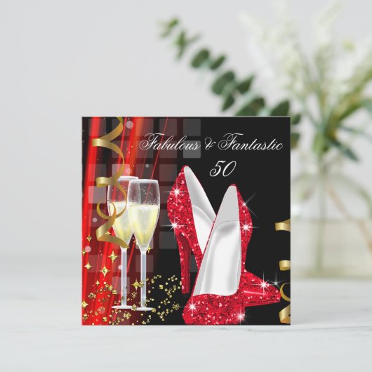 Invitation Fabuleux Fantastic Red Gold moderne fête d'anniver (Debout devant)