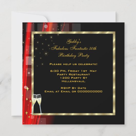 Invitation Fabuleux Fantastic Red Gold moderne fête d'anniver (Dos)