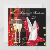 Invitation Fabuleux Fantastic Red Gold moderne fête d'anniver (Devant)