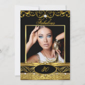 Invitation Fabuleux fête d'anniversaire Black Gold Floral Pho (Devant)