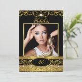 Invitation Fabuleux fête d'anniversaire Black Gold Floral Pho (Debout devant)