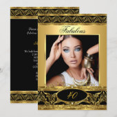 Invitation Fabuleux fête d'anniversaire Black Gold Floral Pho (Devant / Derrière)