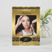 Invitation Fabuleux fête d'anniversaire Black Gold Floral Pho (Debout devant)