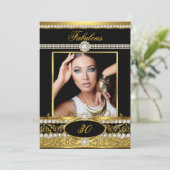 Invitation Fabuleux fête d'anniversaire Black Gold Glam Photo (Debout devant)