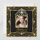 Invitation Fabuleux fête d'anniversaire Black Gold Tiara (Devant)