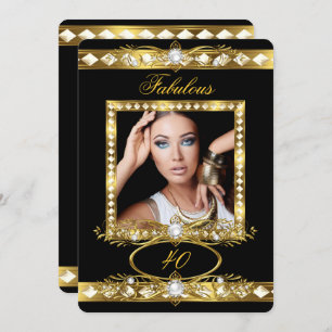 Invitation Fabuleux fête d'anniversaire Pearl Black Gold Phot