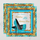 Invitation Fabuleux fête d'anniversaire Turquoise Bleu Or hau (Devant / Derrière)