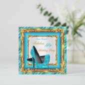 Invitation Fabuleux fête d'anniversaire Turquoise Bleu Or hau (Debout devant)