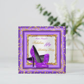 Invitation Fabuleux fête d'anniversaire violet or talons haut (Debout devant)