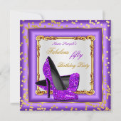 Invitation Fabuleux fête d'anniversaire violet or talons haut (Devant)
