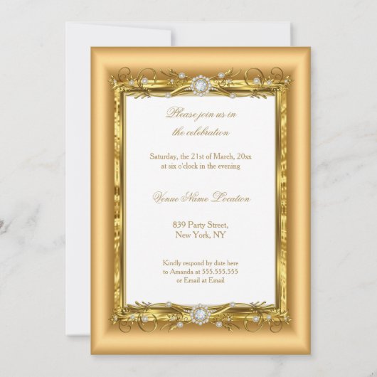 Invitation Fabuleux Gold White Diamond fête d'anniversaire (Dos)