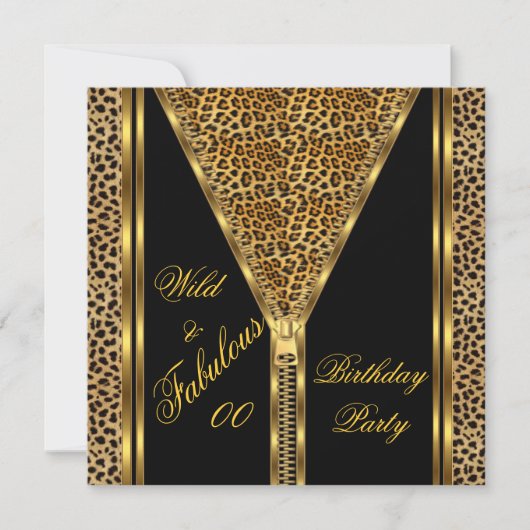 Invitation Fabuleux Jour d'anniversaire Zipper Gold Leopard s (Devant)