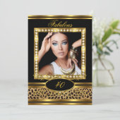 Invitation Fabuleux léopard Anniversaire de fête Black Gold P (Debout devant)